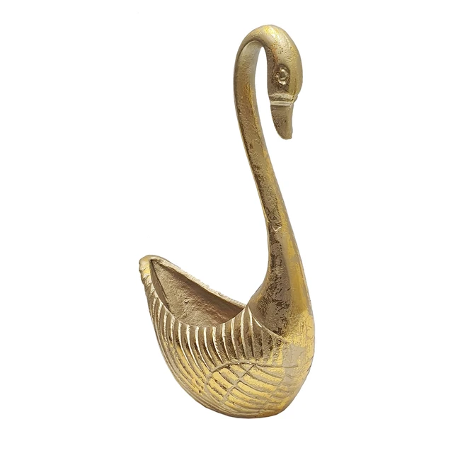 Alt view image 4 of 7 - Inchx 4.1 13 Inch Aluminum Swan Sculpture Swan Planter, Gold, Aluminium