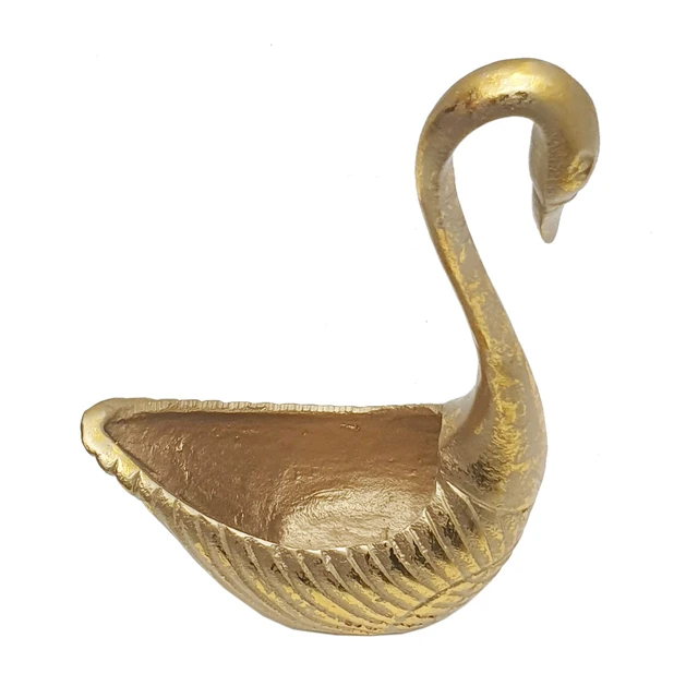 Alt view image 7 of 7 - Inchx 4.1 13 Inch Aluminum Swan Sculpture Swan Planter, Gold, Aluminium