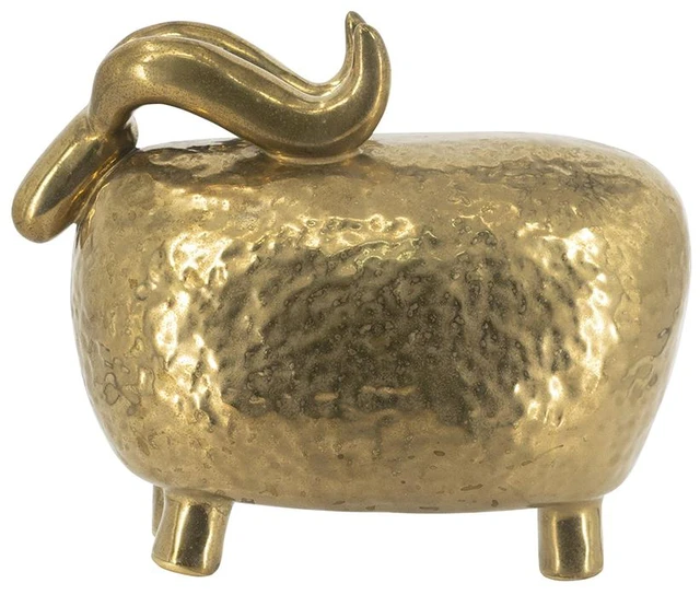 Alt view image 4 of 7 - 8.3 5.1 7.5 Inch Ceramic Ram Sculpture Hammered Texture Sheep Statue, Gold
