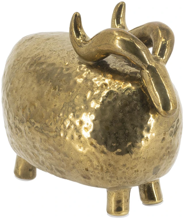 Alt view image 2 of 7 - 8.3 5.1 7.5 Inch Ceramic Ram Sculpture Hammered Texture Sheep Statue, Gold