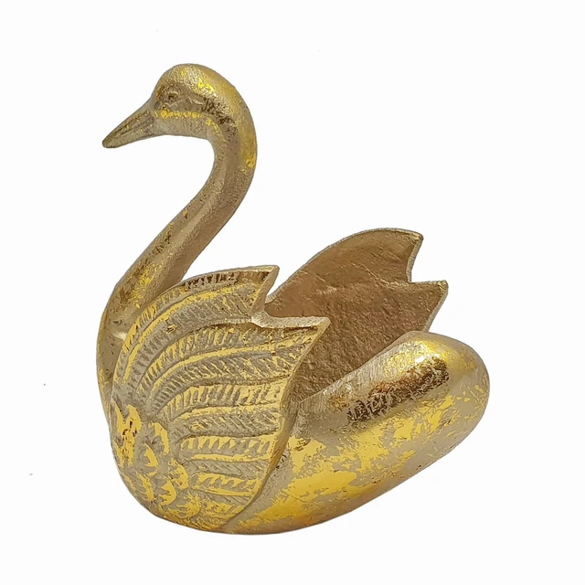 Alt view image 6 of 6 - Inchx 6 Inch Swan Sculpture Aluminum Swan Planter, Gold, Aluminium