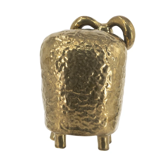 Alt view image 5 of 7 - 6.9 5.5 9.6 Inch Ceramic Ram Sculpture Hammered Texture Sheep Statue, Gold