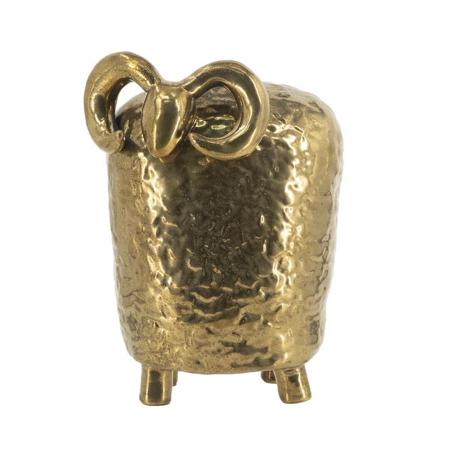 Alt view image 2 of 7 - 6.9 5.5 9.6 Inch Ceramic Ram Sculpture Hammered Texture Sheep Statue, Gold