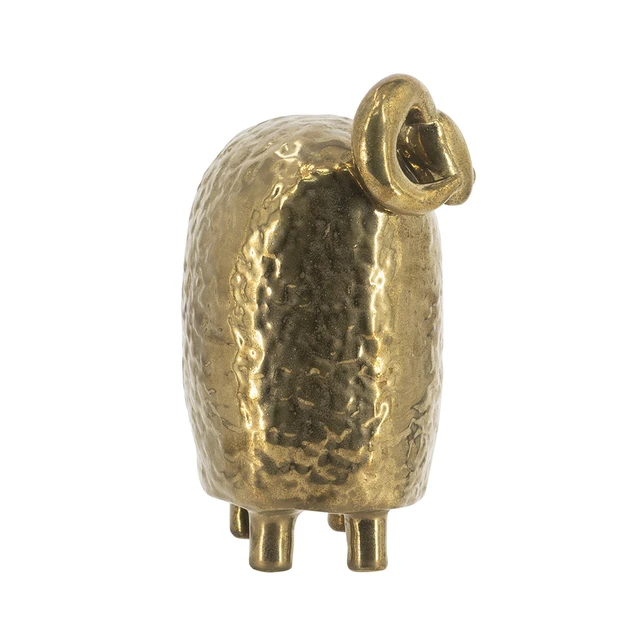 Alt view image 6 of 7 - 6.9 5.5 9.6 Inch Ceramic Ram Sculpture Hammered Texture Sheep Statue, Gold