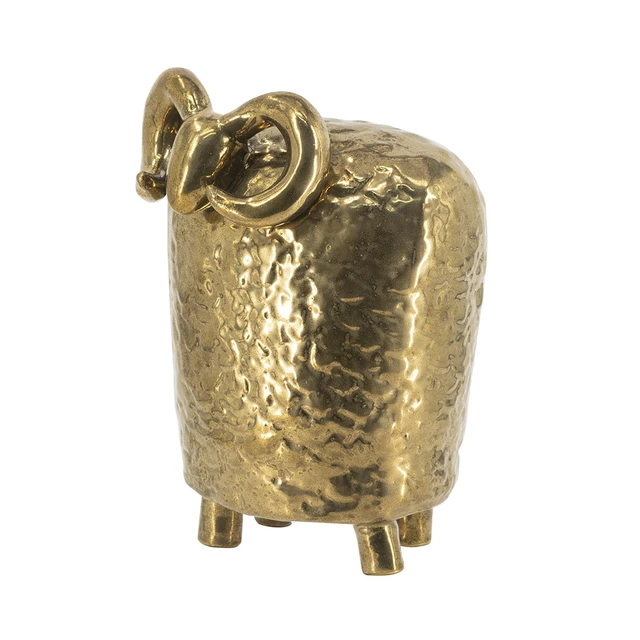 Alt view image 3 of 7 - 6.9 5.5 9.6 Inch Ceramic Ram Sculpture Hammered Texture Sheep Statue, Gold