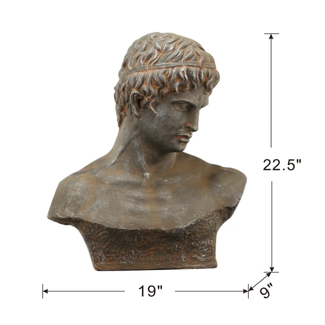 Alt view image 3 of 7 - 19 9x22.5 Inch Atticus Bust, Sculpture, Antique Brown, Magnesium Oxide