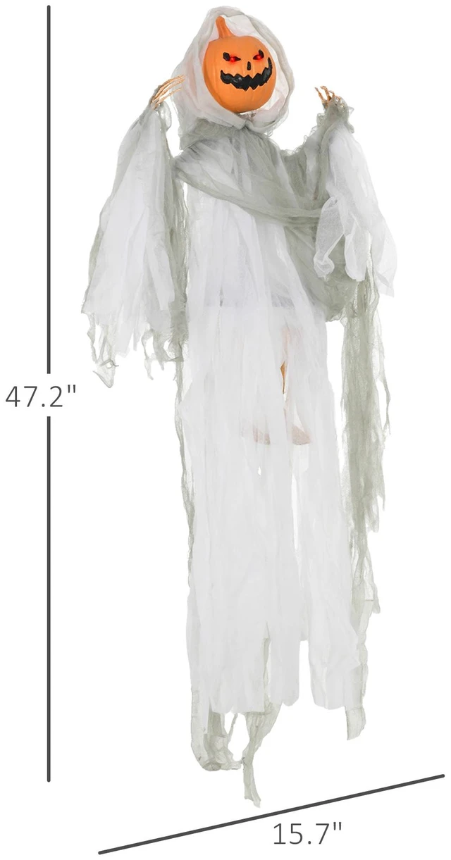 Alt view image 7 of 7 - Outdoor Hanging Halloween Decoration, Pumpkin Ghost Sound Activated Prop with Eyes and Creepy Howling Sounds, Green