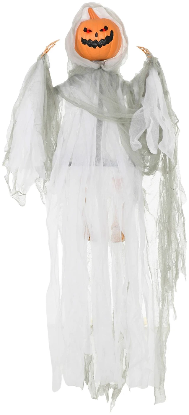Main image of Outdoor Hanging Halloween Decoration, Pumpkin Ghost Sound Activated Prop with Eyes and Creepy Howling Sounds, Green