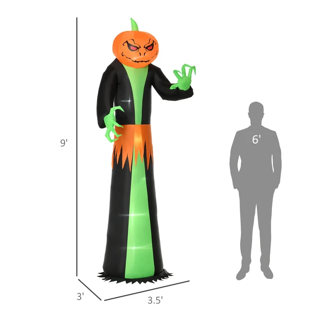 Alt view image 7 of 7 - Halloween Inflatables Outdoor Decorations Pumpkin Head Ghost, Blow LED Yard Decor for Garden Lawn Party Holiday