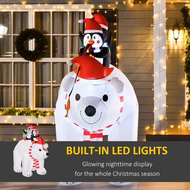 Alt view image 6 of 7 - 7 ft Polar Bear and Penguins Christmas Inflatable, LED Lighted Outdoor Holiday Blow Yard Decoration, White, Polyester