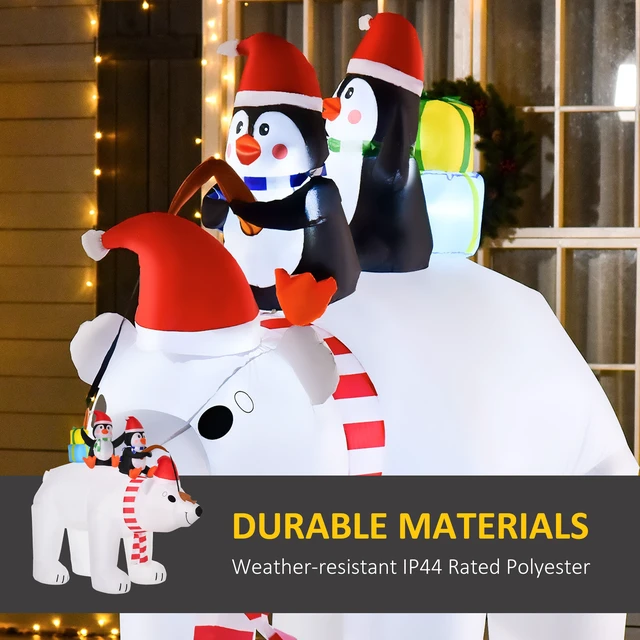 Alt view image 5 of 7 - 7 ft Polar Bear and Penguins Christmas Inflatable, LED Lighted Outdoor Holiday Blow Yard Decoration, White, Polyester