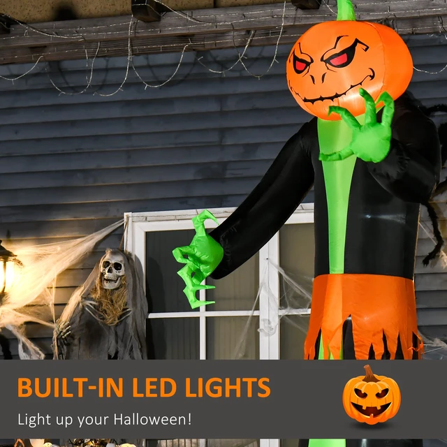 Alt view image 6 of 7 - Halloween Inflatables Outdoor Decorations Pumpkin Head Ghost, Blow LED Yard Decor for Garden Lawn Party Holiday