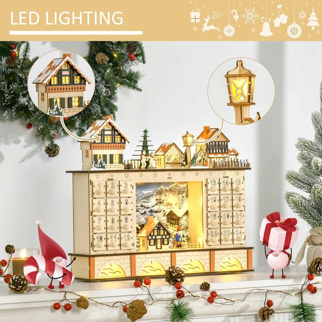 Alt view image 5 of 7 - Christmas Advent Calendar, Table Xmas Wooden Store Holiday Decoration with Countdown Drawer Village for Kids