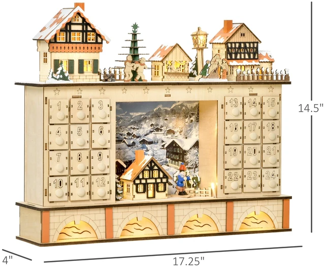Alt view image 6 of 7 - Christmas Advent Calendar, Table Xmas Wooden Store Holiday Decoration with Countdown Drawer Village for Kids