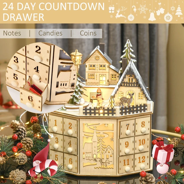 Alt view image 4 of 7 - Christmas Advent Calendar, Table Xmas Wooden Holiday Decoration with Countdown Drawers and Village for Kids and Adults