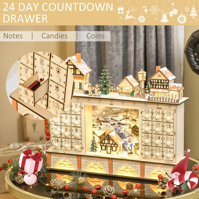 Alt view image 4 of 7 - Christmas Advent Calendar, Table Xmas Wooden Store Holiday Decoration with Countdown Drawer Village for Kids