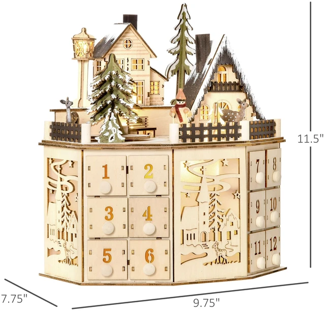 Alt view image 7 of 7 - Christmas Advent Calendar, Table Xmas Wooden Holiday Decoration with Countdown Drawers and Village for Kids and Adults
