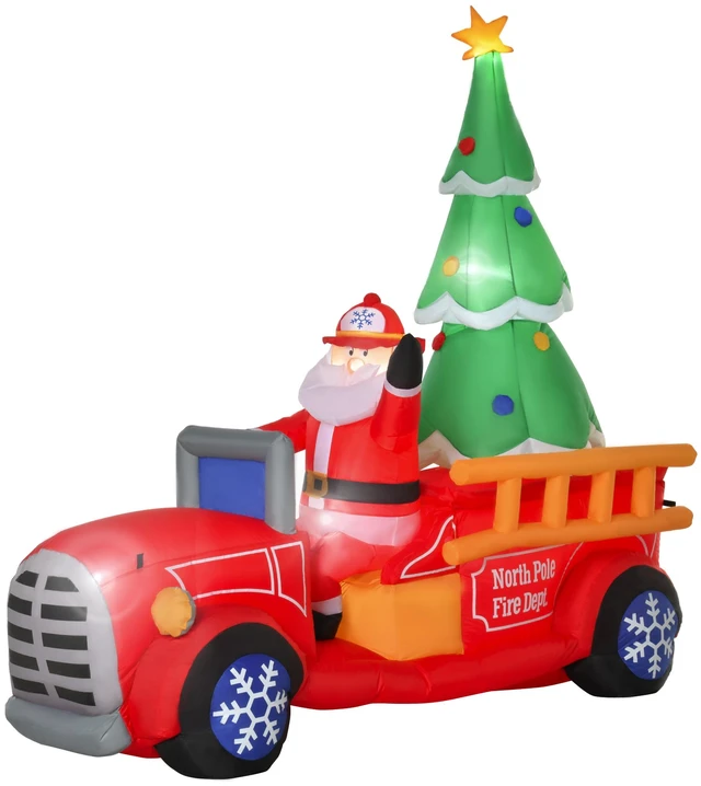 Main image of 7.5 ft Christmas Inflatable Santa Claus Driving Fire Truck with Tree, Outdoor Blow Yard Decoration with LED Lights