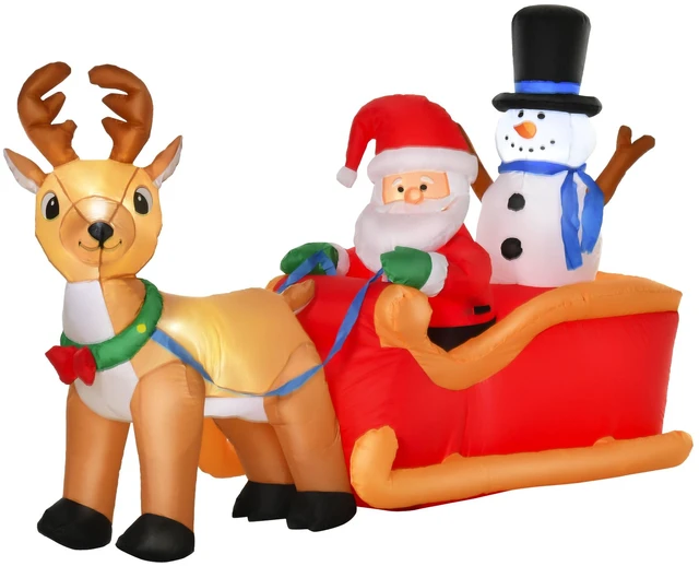 Main image of 6.5 ft Long Christmas Inflatables Outdoor Decorations Santa Claus Sleigh, Reindeer and Snowman with LED Lights