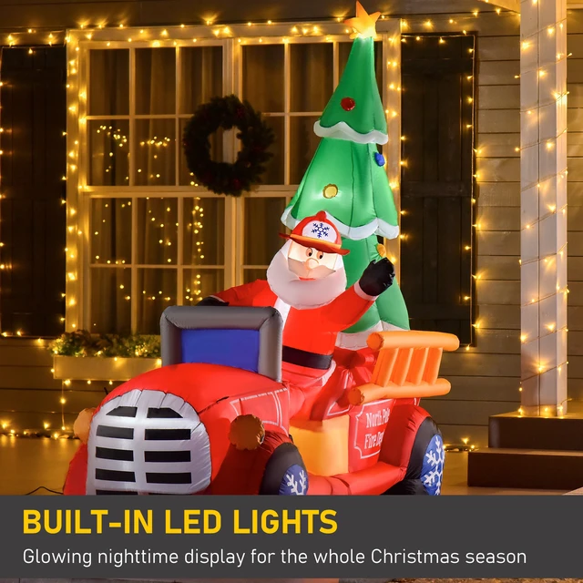 Alt view image 5 of 7 - 7.5 ft Christmas Inflatable Santa Claus Driving Fire Truck with Tree, Outdoor Blow Yard Decoration with LED Lights