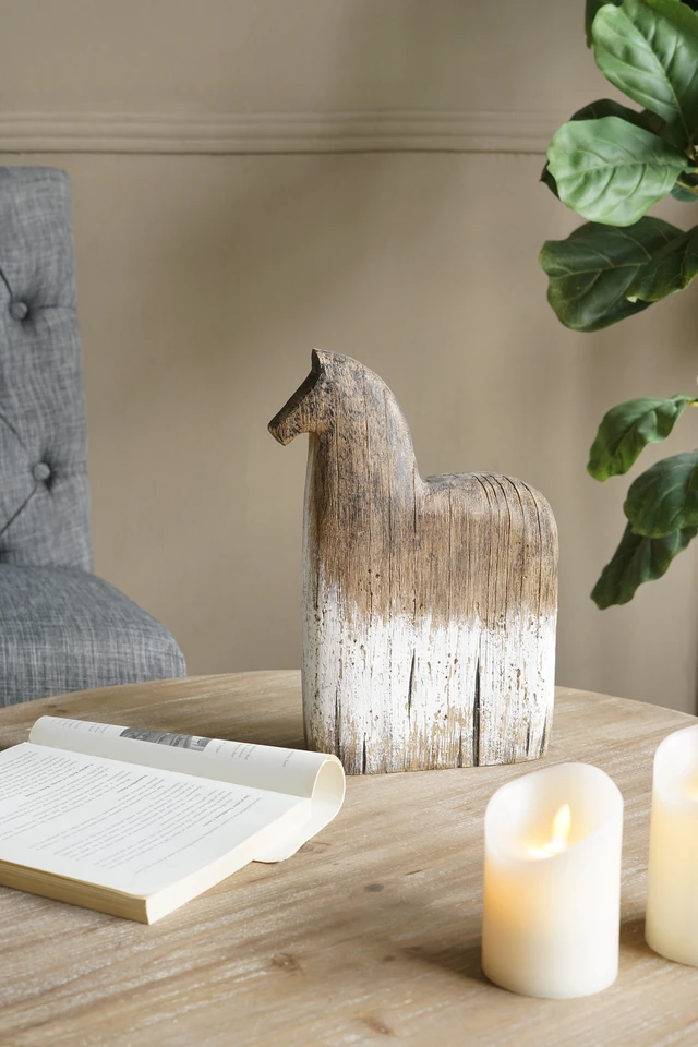 Alt view image 6 of 7 - 8.7 3.1 12.6 Inch Horse Figurine with Distressed and White Finish, Brown Antique White, Wood