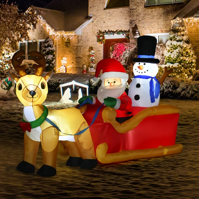 Alt view image 7 of 7 - 6.5 ft Long Christmas Inflatables Outdoor Decorations Santa Claus Sleigh, Reindeer and Snowman with LED Lights