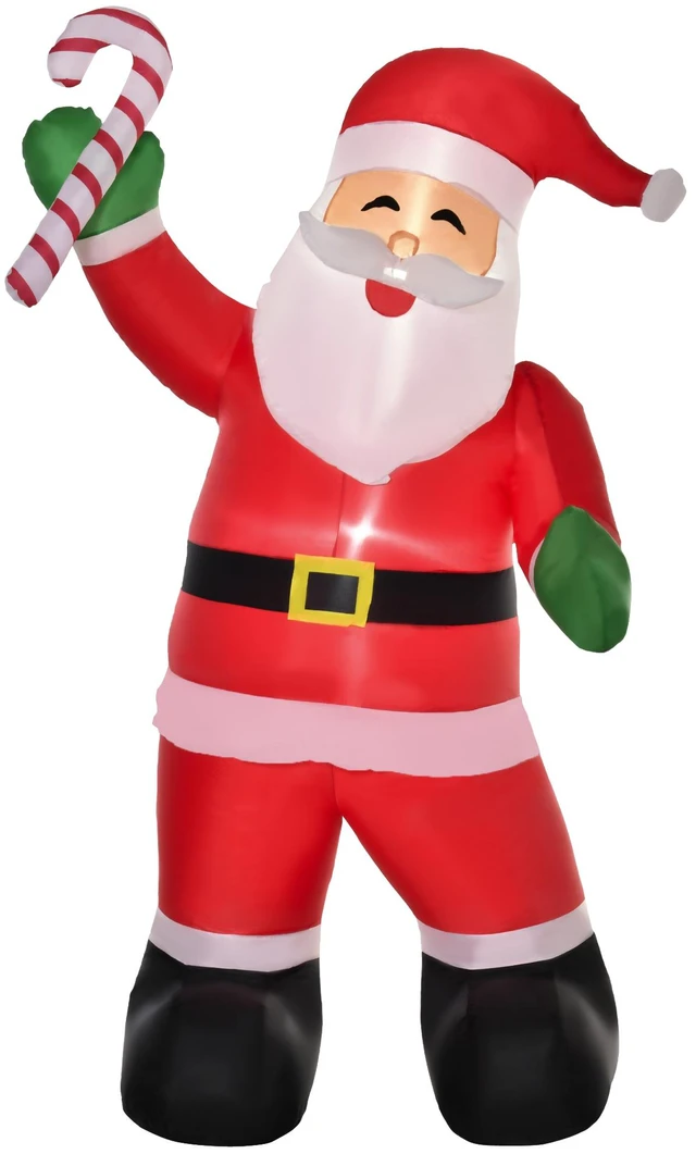 Main image of Christmas Inflatable Santa Claus with Candy Cane, Outdoor Blow Yard Decoration with LED Lights Display, Red, Polyester