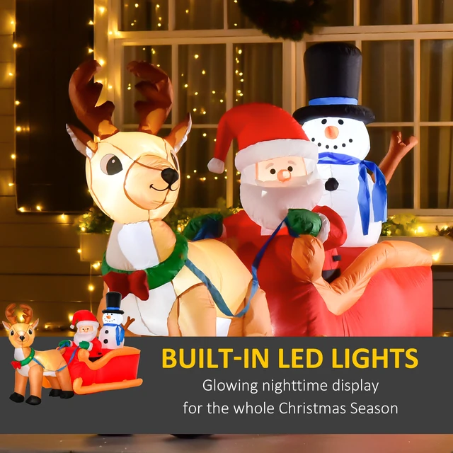 Alt view image 5 of 7 - 6.5 ft Long Christmas Inflatables Outdoor Decorations Santa Claus Sleigh, Reindeer and Snowman with LED Lights