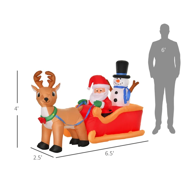 Alt view image 6 of 7 - 6.5 ft Long Christmas Inflatables Outdoor Decorations Santa Claus Sleigh, Reindeer and Snowman with LED Lights