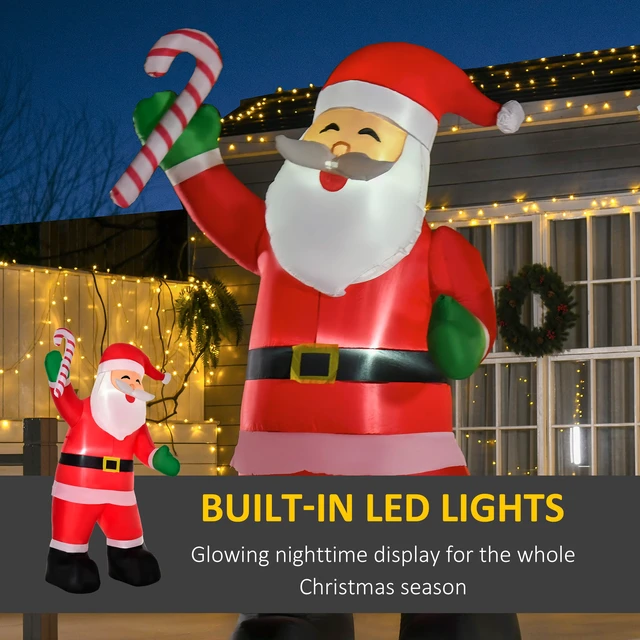Alt view image 5 of 7 - Christmas Inflatable Santa Claus with Candy Cane, Outdoor Blow Yard Decoration with LED Lights Display, Red, Polyester