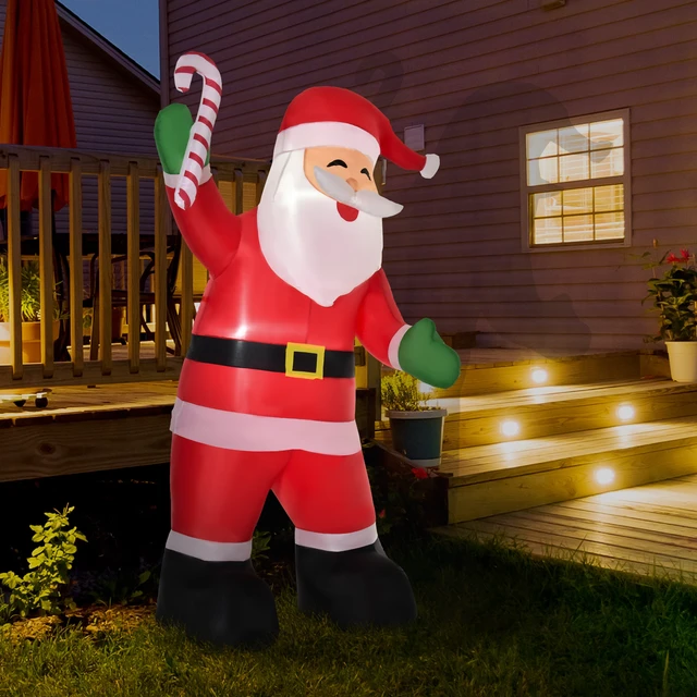 Alt view image 7 of 7 - Christmas Inflatable Santa Claus with Candy Cane, Outdoor Blow Yard Decoration with LED Lights Display, Red, Polyester