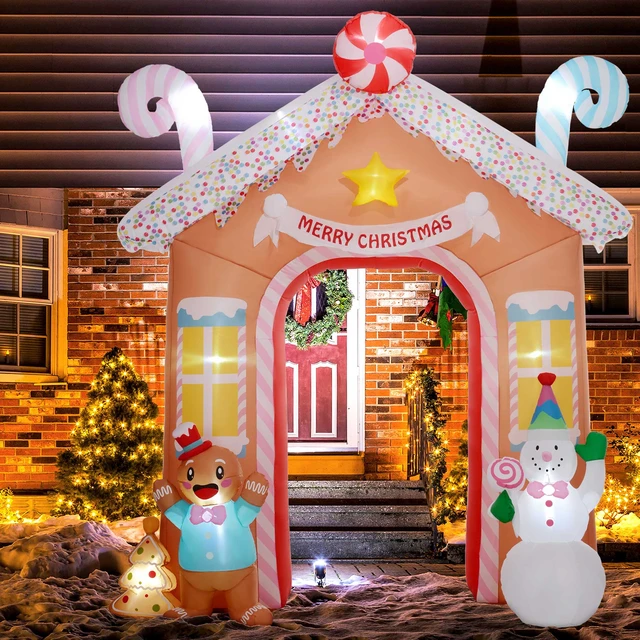 Alt view image 7 of 7 - Christmas Inflatable Gingerbread Archway, Giant Christmas Inflatables Huge Blow Decorations with LED Lights for Indoor