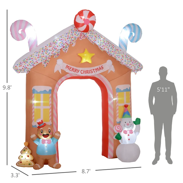 Alt view image 6 of 7 - Christmas Inflatable Gingerbread Archway, Giant Christmas Inflatables Huge Blow Decorations with LED Lights for Indoor