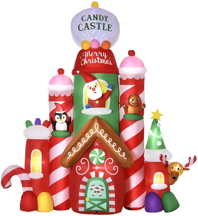 Main image of 10 ft Christmas Inflatables Outdoor Decorations Candy Castle, Blow LED Yard Christmas Decor Built in Rotating Colorful