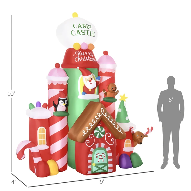 Alt view image 6 of 7 - 10 ft Christmas Inflatables Outdoor Decorations Candy Castle, Blow LED Yard Christmas Decor Built in Rotating Colorful