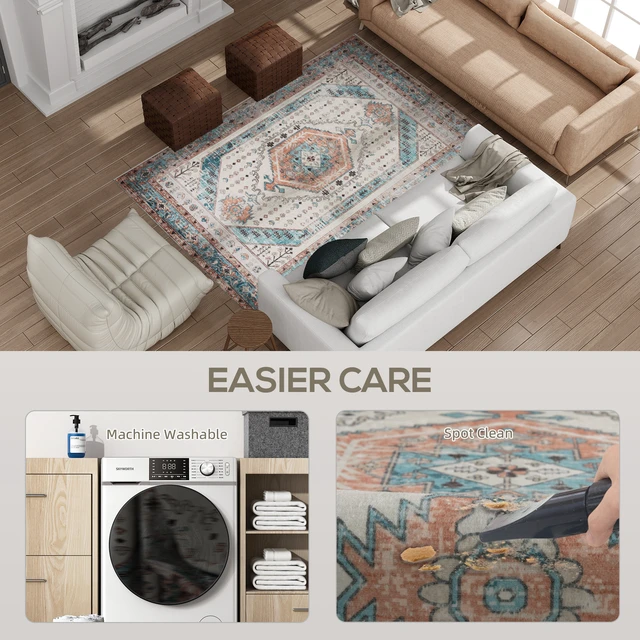Alt view image 6 of 7 - 4 Area Rug, Machine Washable Rug Non-Slip Floor Carpet for Living Dining, Brown, Polyester