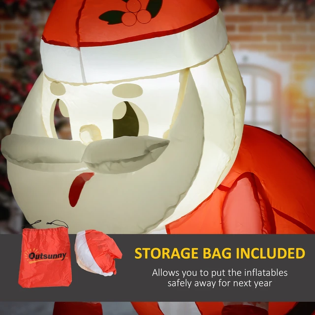 Alt view image 2 of 7 - Christmas Inflatables Hanging Santa Claus Holding Wreath with LED Lights, Blow Outdoor Christmas Decorations for Lawn