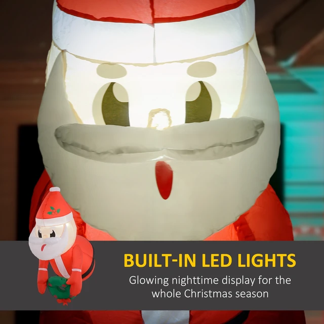 Alt view image 6 of 7 - Christmas Inflatables Hanging Santa Claus Holding Wreath with LED Lights, Blow Outdoor Christmas Decorations for Lawn