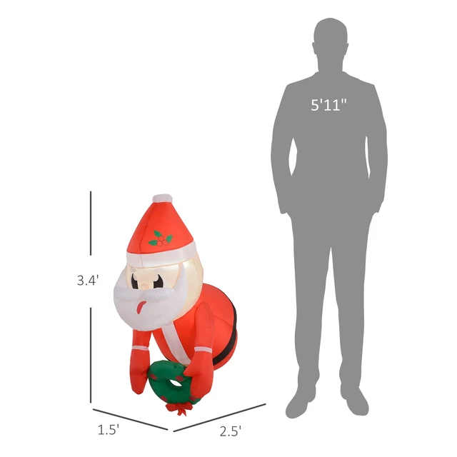 Alt view image 7 of 7 - Christmas Inflatables Hanging Santa Claus Holding Wreath with LED Lights, Blow Outdoor Christmas Decorations for Lawn