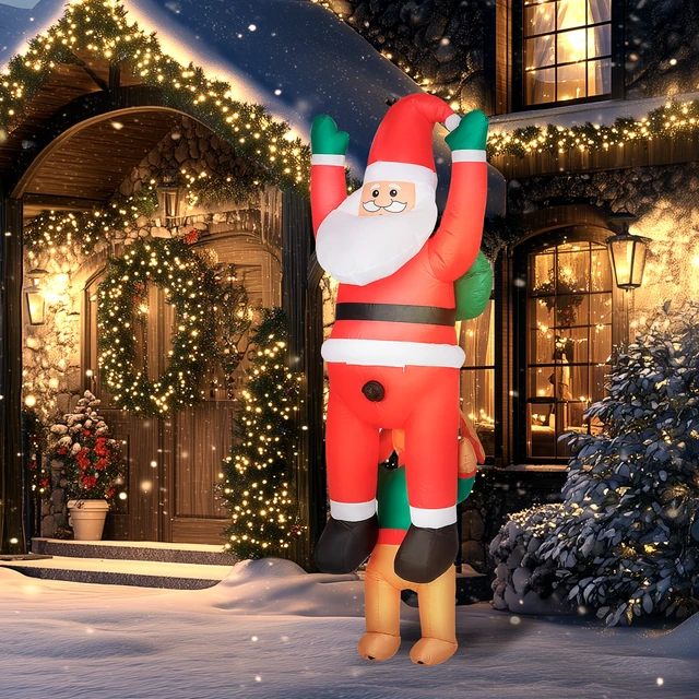 Alt view image 2 of 7 - Hanging Christmas Inflatable Santa with Dog, Christmas Blow Decoration with Built in LED Lights for Garden Indoor