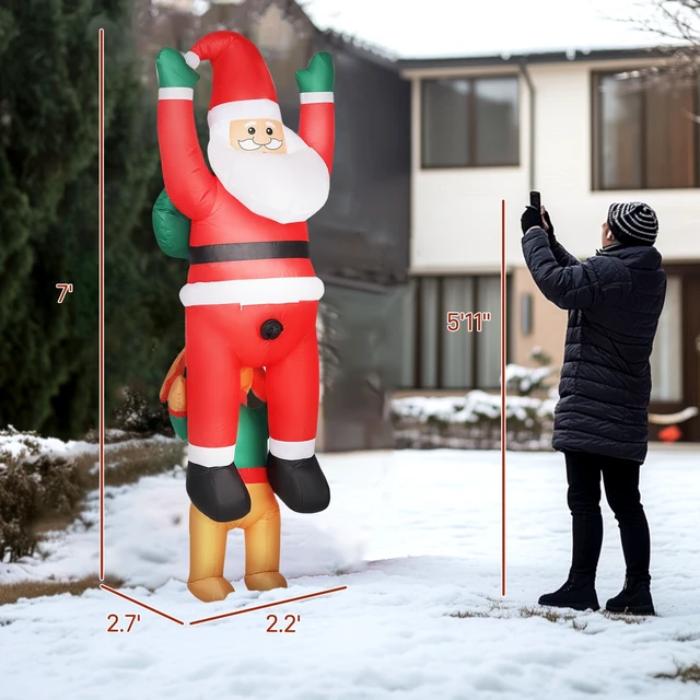 Alt view image 7 of 7 - Hanging Christmas Inflatable Santa with Dog, Christmas Blow Decoration with Built in LED Lights for Garden Indoor