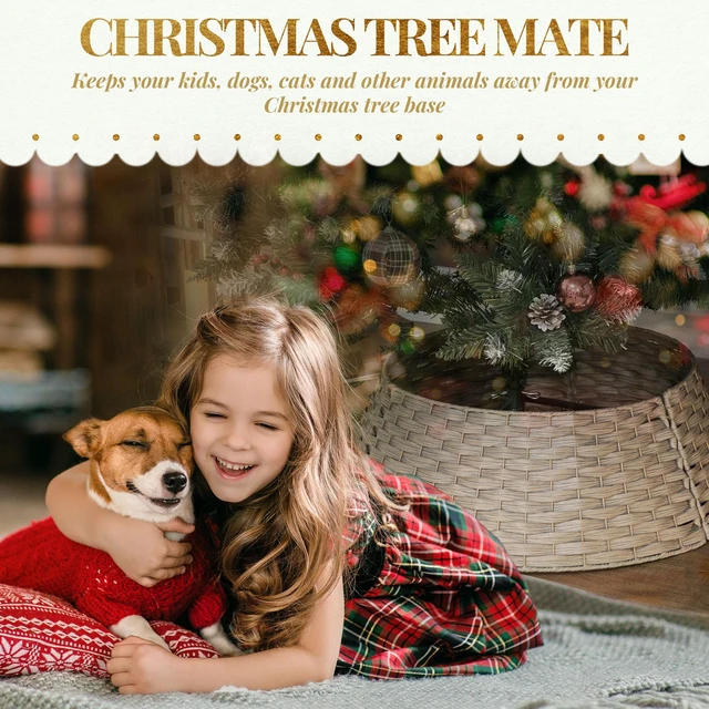 Alt view image 6 of 7 - 27 Inch Christmas Tree Collar, Plastic Woven Christmas Tree Skirt Base Cover for Party Holiday Decoration, Coffee, Metal