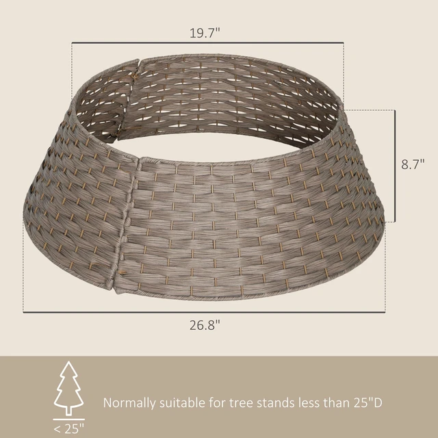 Alt view image 7 of 7 - 27 Inch Christmas Tree Collar, Plastic Woven Christmas Tree Skirt Base Cover for Party Holiday Decoration, Coffee, Metal