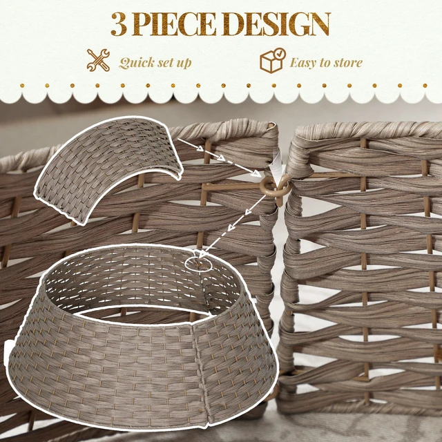 Alt view image 4 of 7 - 27 Inch Christmas Tree Collar, Plastic Woven Christmas Tree Skirt Base Cover for Party Holiday Decoration, Coffee, Metal