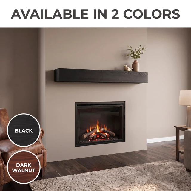 Alt view image 6 of 7 - 60 Inch Fireplace Mantel Wall-Mounted and Floating Shelf for Decor with Textured Wood Grain Surface, Black, Solid Wood