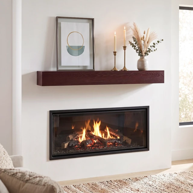 Main image of 60 Inch Fireplace Mantel Wall-Mounted and Floating Shelf for Decor with Textured Wood Grain Surface, Dark Walnut, Solid
