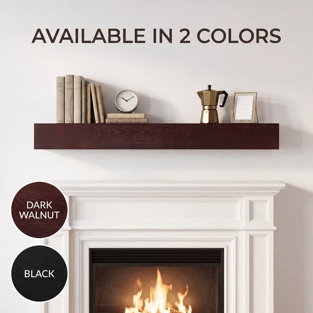 Alt view image 6 of 7 - 60 Inch Fireplace Mantel Wall-Mounted and Floating Shelf for Decor with Textured Wood Grain Surface, Dark Walnut, Solid