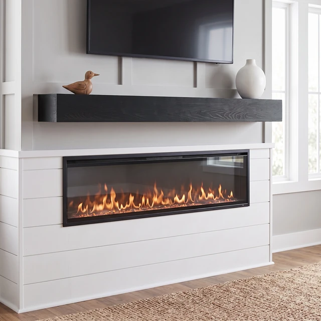 Alt view image 6 of 7 - 72 Inch Fireplace Mantel Wall-Mounted and Floating Shelf for Decor with Textured Wood Grain Surface, Black, Solid Wood