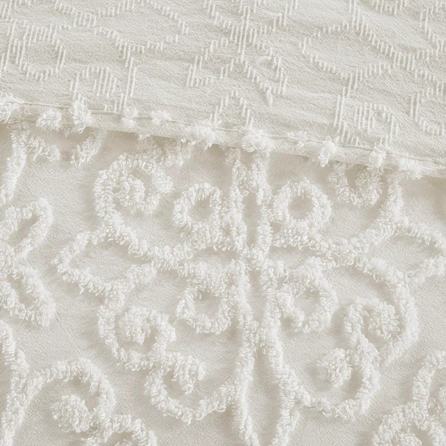 Alt view image 5 of 6 - 3 Piece Tufted Cotton Chenille Bedspread Set Full Queen, Off White, Bedding Sets