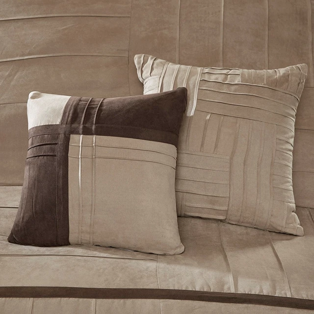 Alt view image 5 of 7 - 7 Piece Faux Suede Comforter Set Queen, Beige, Polyester, Bedding Sets